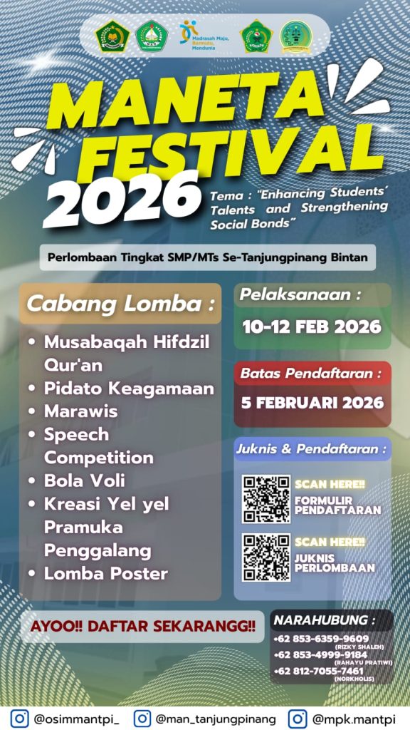 Perdana, MAN Tanjungpinang Gelar Maneta Festival 2026 Tingkat SMP/MTs Tanjungpinang-Bintan